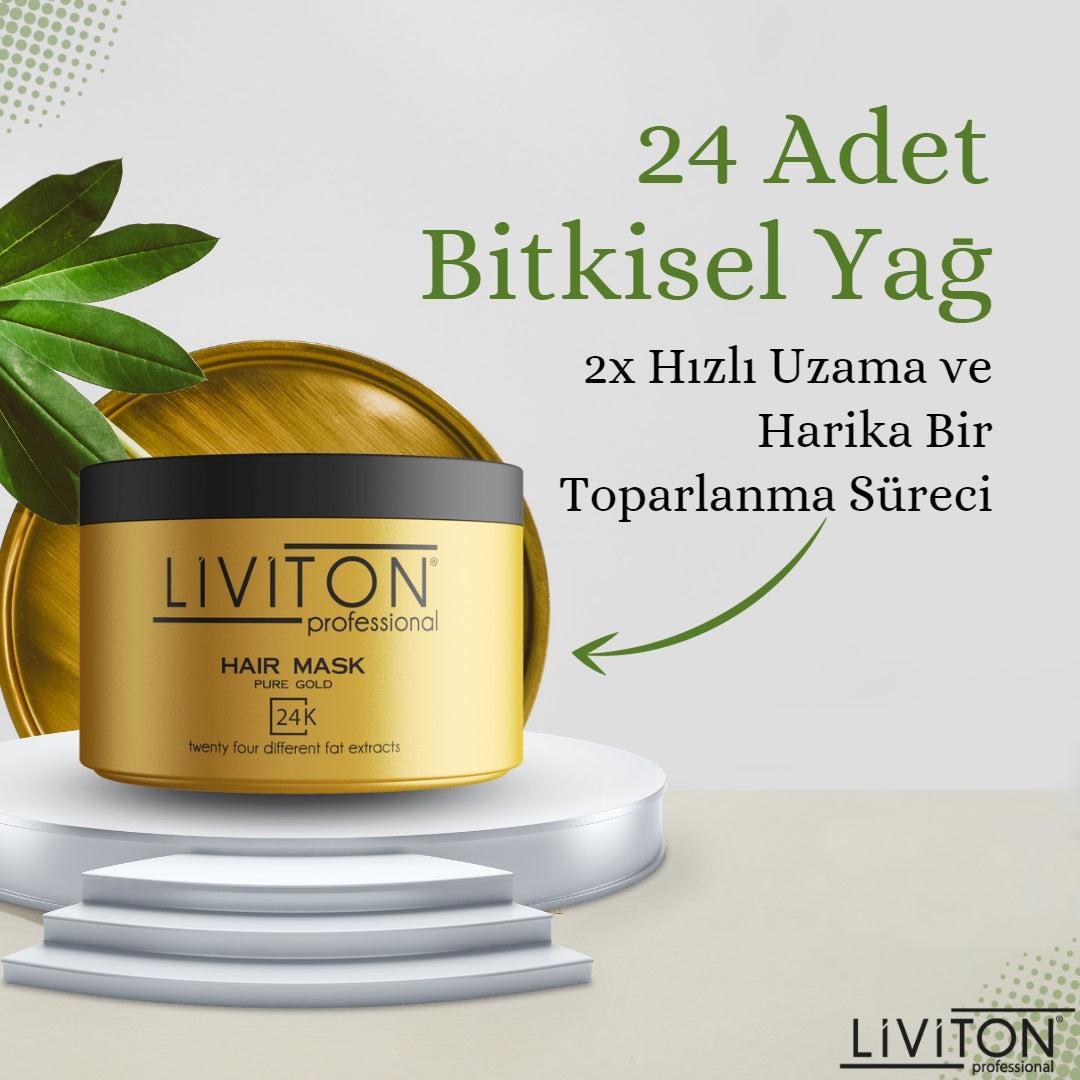 Pure Gold Serisi 24 Bitkisel Yağlı Altın Saç Maskesi - 300 ml Yoğun Bakım