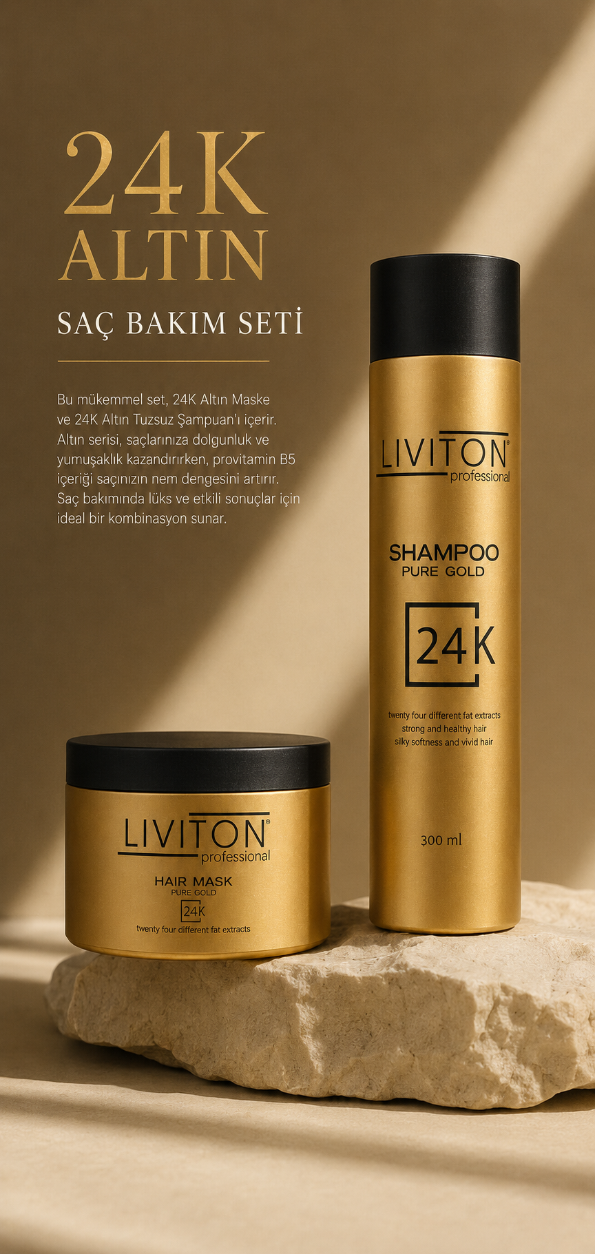 24K Gold Serisi Şampuan ve Maske Saç Bakım Seti - Lüks Onarıcı ve Parlatıcı