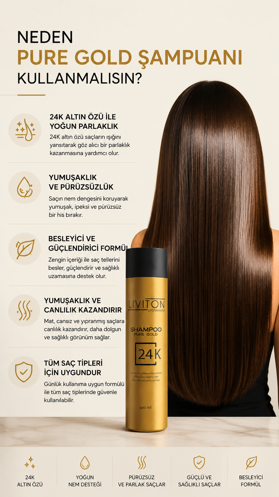 24K Pure Gold Serisi Altın Saç Şampuanı 300ml