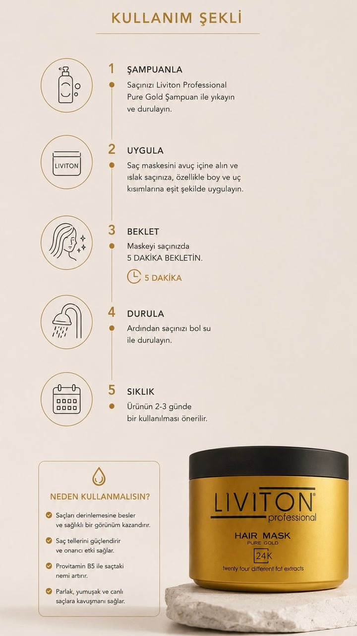 Pure Gold Serisi 24 Bitkisel Yağlı Altın Saç Maskesi - 300 ml Yoğun Bakım