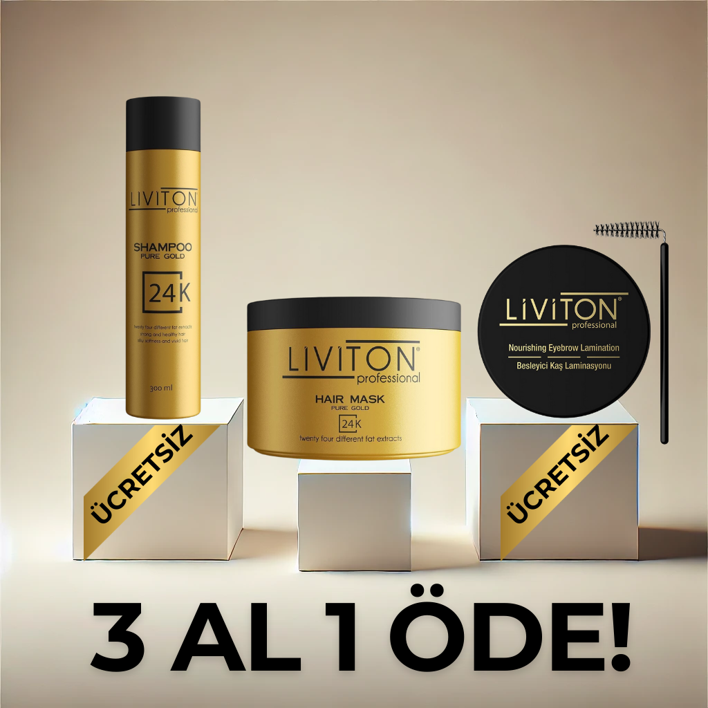 Liviton 24K Altın Saç Maskesi - 24K Altın Şampuan ve Kaş Laminasyon Hediye!
